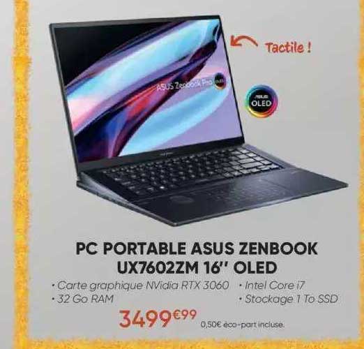 pc portable asus zenbook ux7602zm 16" oled