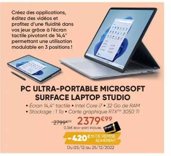 pc ultra-portable microsoft surface laptop studio