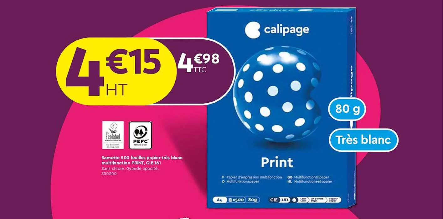 ramette 500 feuilles papier très blanc multifonction print, cie 161