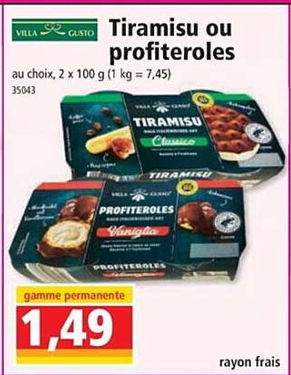 tiramisu ou profiteroles villa gusto