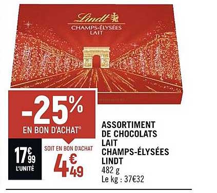 assortiment de chocolats lait champs-élysées lindt