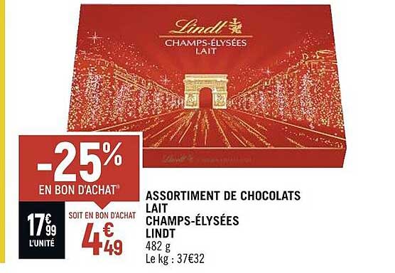 assortiment de chocolats lait champs-élysées lindt