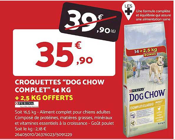 Croquettes "dog Chow Complet" 14 Kg + 2,5 Kg Offerts Purina