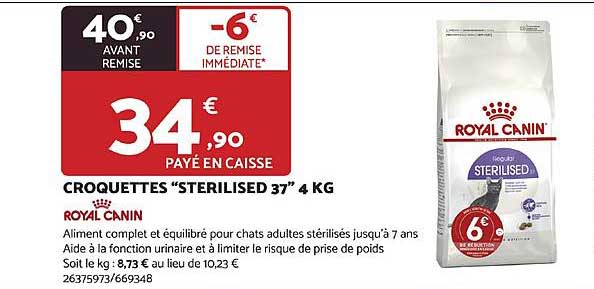 croquettes "sterilised 37" 4 kg royal canin