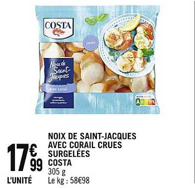 Noix De Saint-jacques Avec Corail Crues Surgelées Costa
