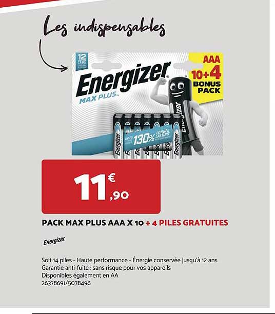 pack max plus aaa x 10 + 4 piles gratuites