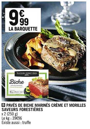 pavés de biche marinés crème et morilles saveurs forestières