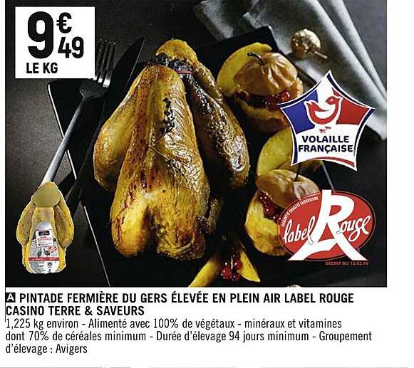 Pintade Fermière Du Gers élevée En Plein Air Label Rouge Casino Terre & Saveurs