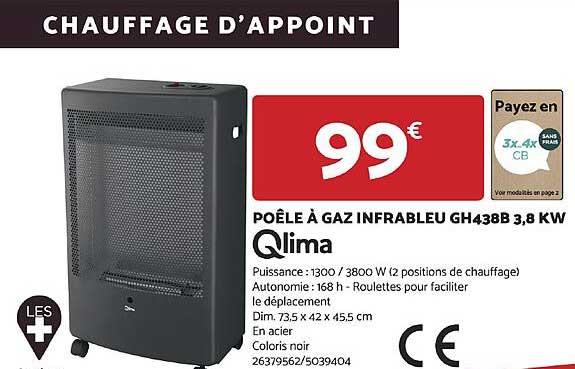 Poele Gaz Infrableu Gh438b 2,8 Kw Qlima