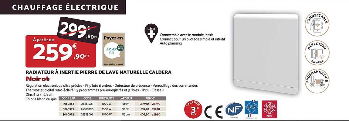 radiateur à inertie pierre de lave naturelle caldera noirot