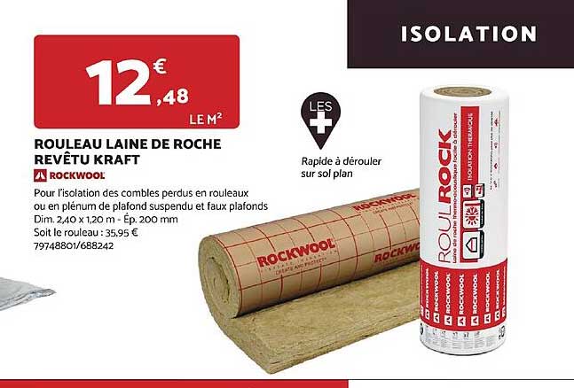 rouleau laine de roche revêtu kraft rockwool