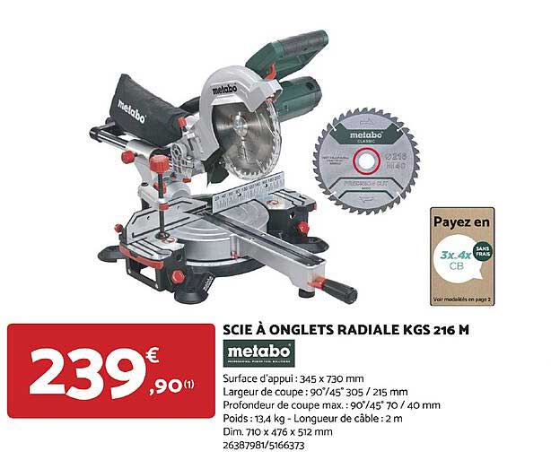 scie à onglets radiale kgs 216 m metabo