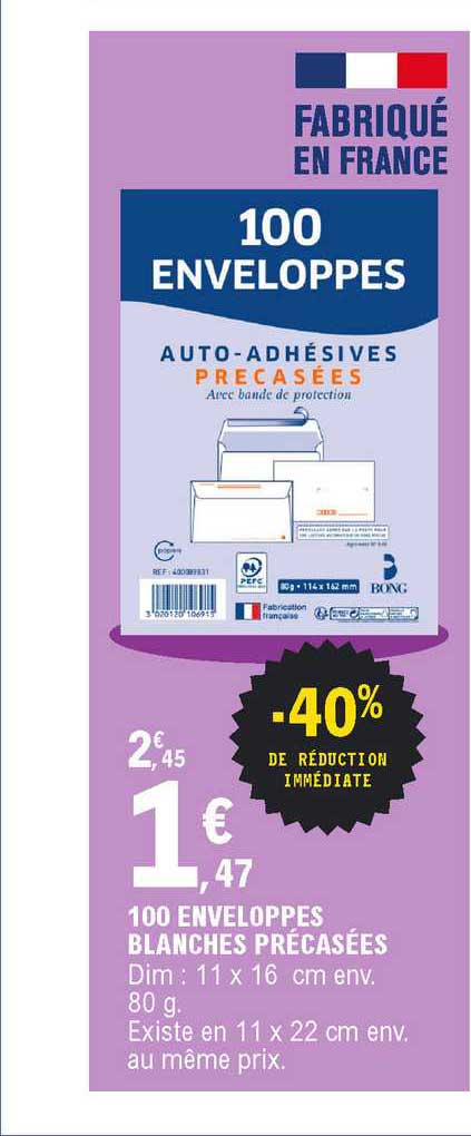 100 enveloppes blanches précasées