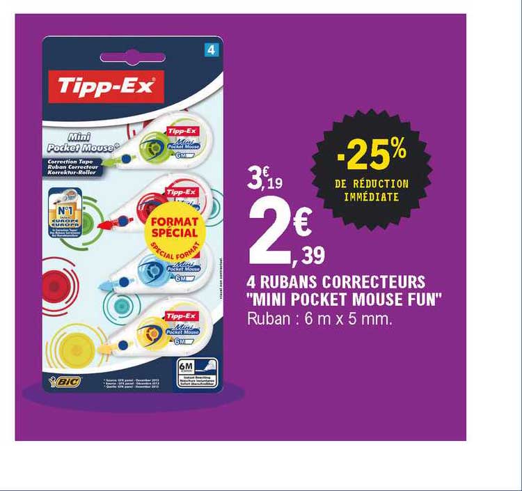 4 rubans correcteurs "mini pocket mouse fun" typp-ex