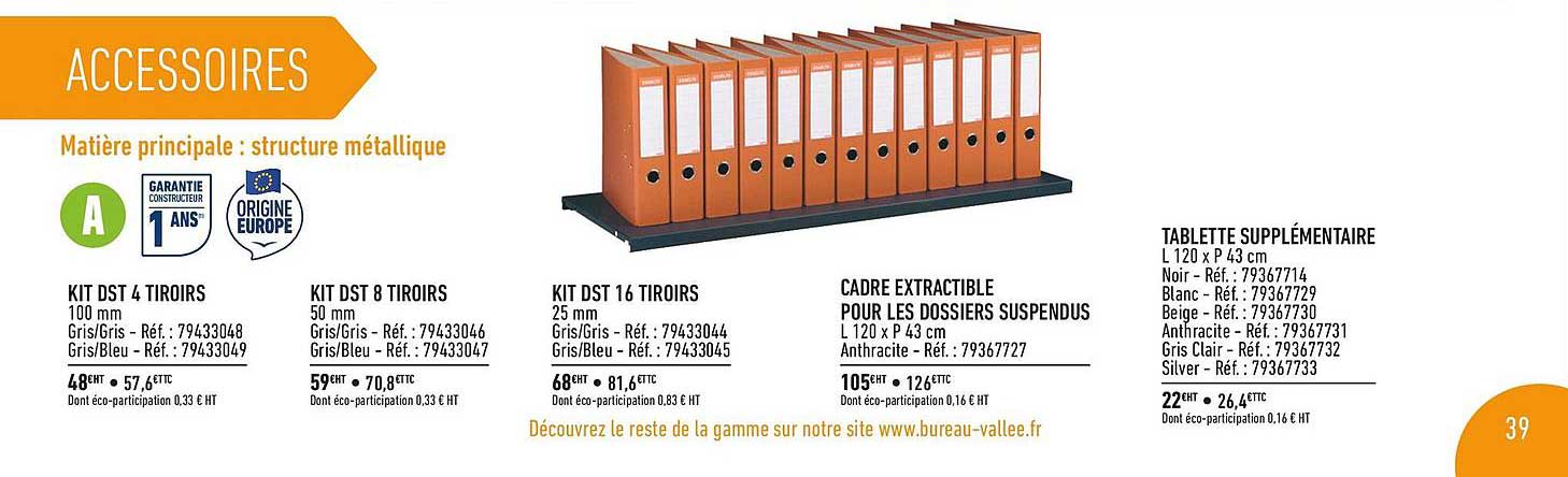 accessoires: kit dst 4 tiroirs, 8 tiroirs, 16 tiroirs, cadre extractible pour les dossiers suspendus