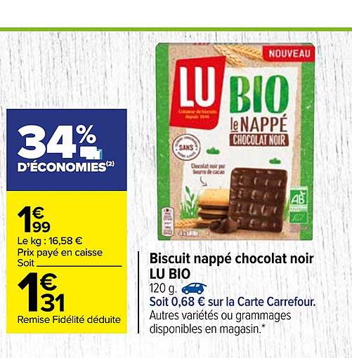 Biscuit Nappé Chocolat Noir Lu Bio