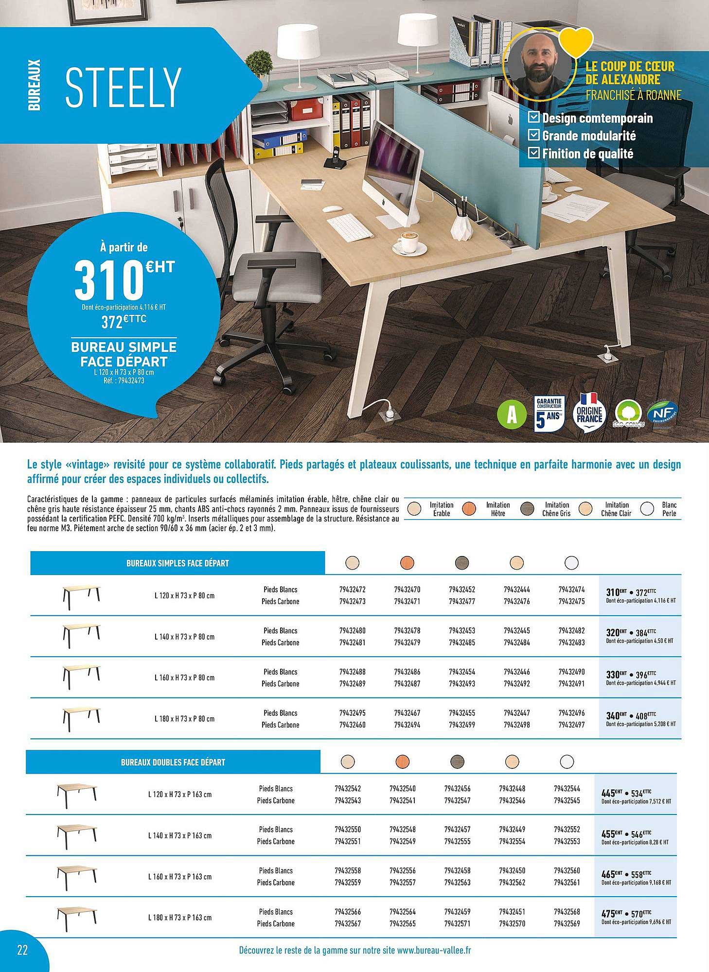 bureau simple face départ steely