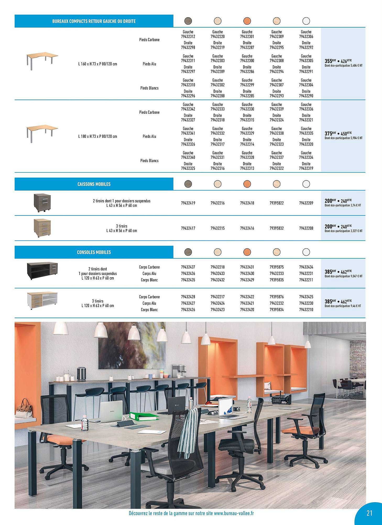 Bureaux Compact Retour Gauche Ou Droite, Caissons Mobiles, Consoles Mobiles