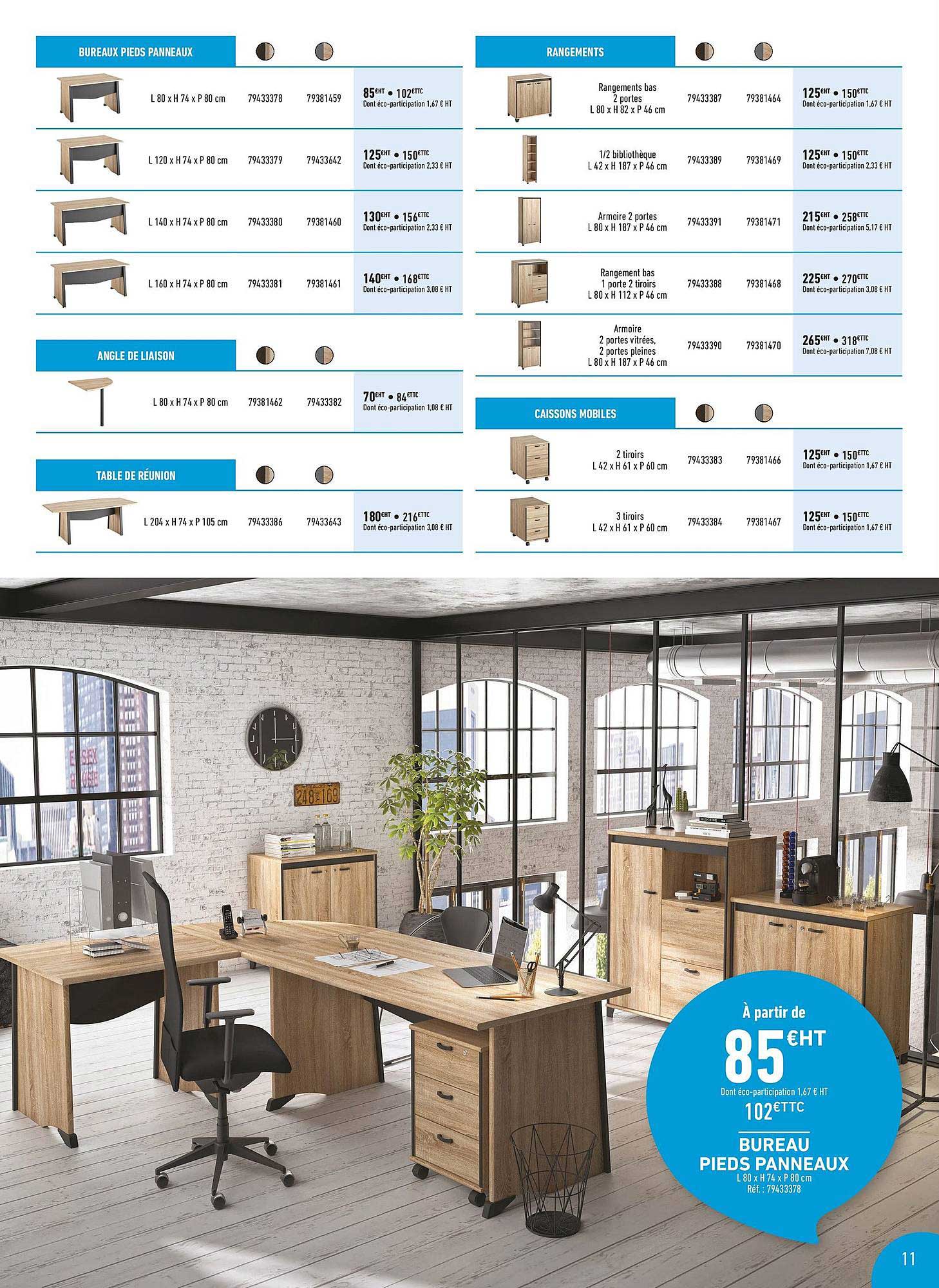 bureaux pied panneaux, rangement, angle de liaison, table de réunion, caissons mobiles