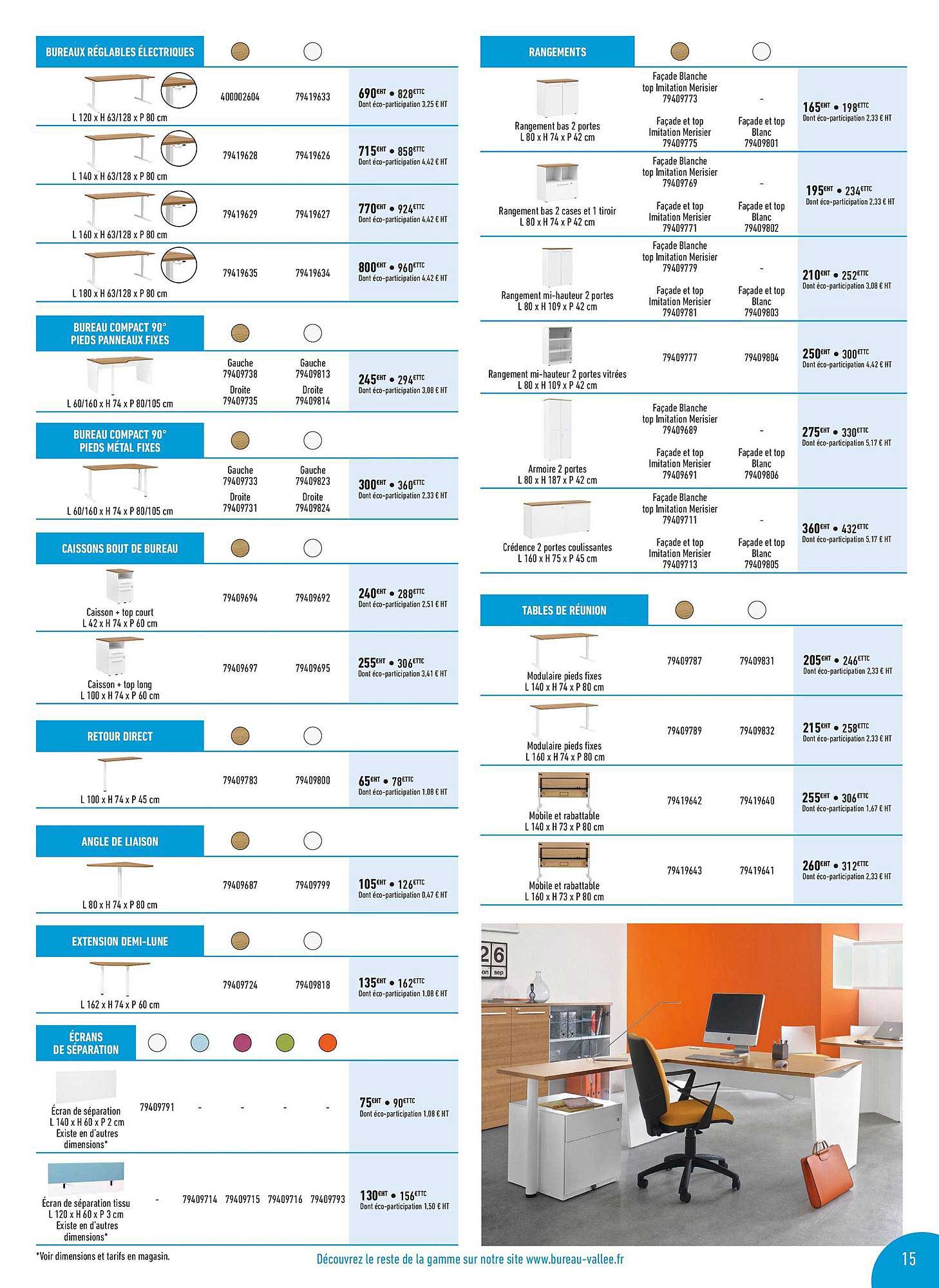 bureaux réglables électriques, rangement, table de réunion, caisson bout de bureau, retour direct, angle de liaison, extension demi-lune, écrans de séparation