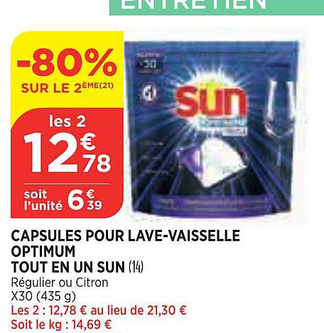 capsules pour lave-vaisselle optimum tout en un sun