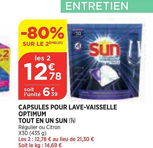 capsules pour lave-vaisselle optimum tout en un sun