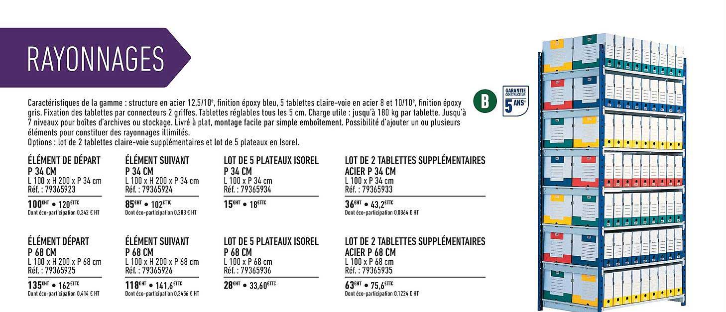 élément de départ, élément suivant, lot de 5 plateaux isorel, lot de 2 tablettes supplémentaires acier