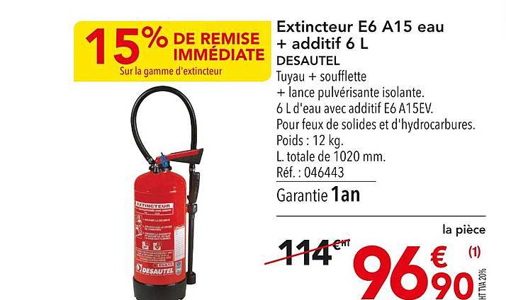 extincteur e6 a15 eau + additif 6 l desautel