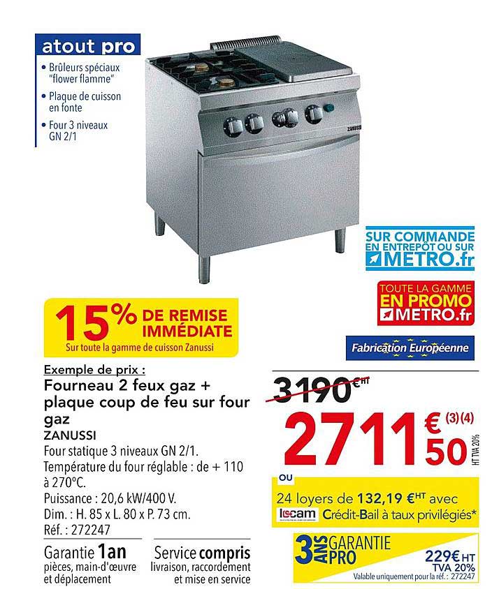 fourneau 2 feux gaz + plaque coup de feu sur four gaz zanussi