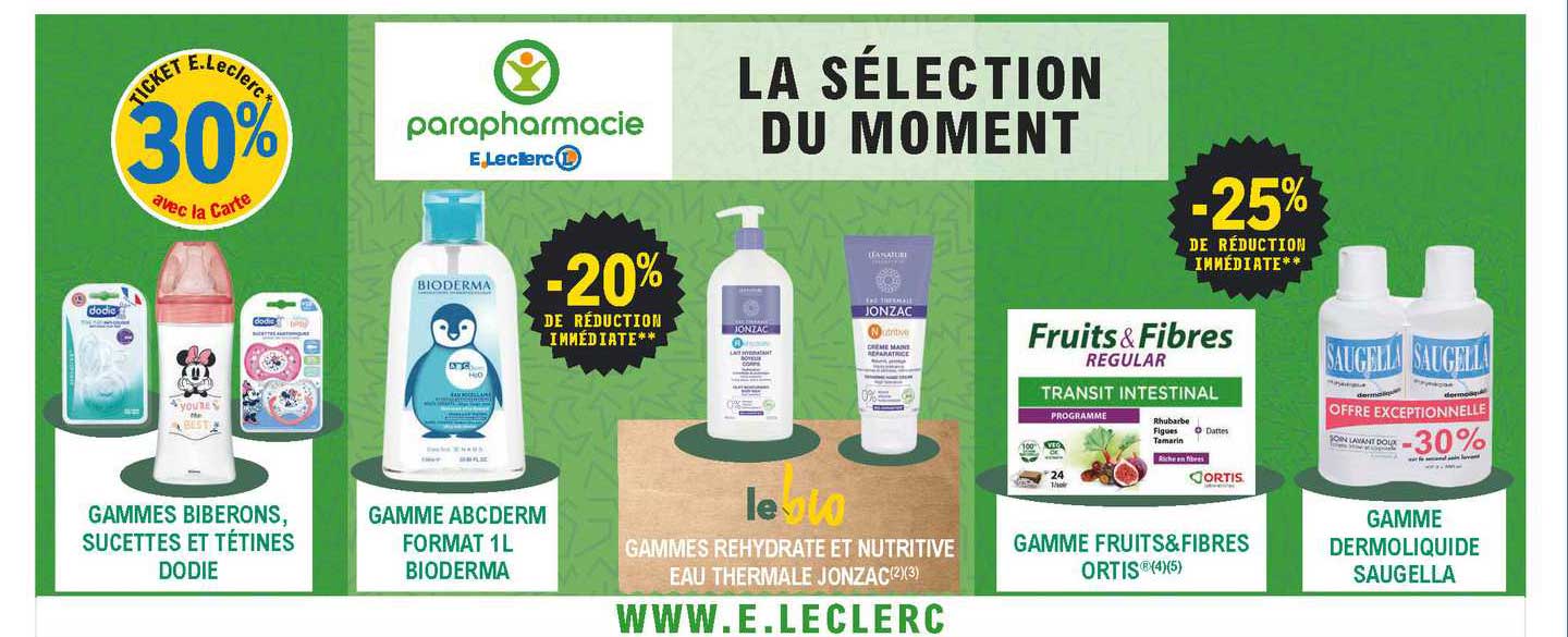 gammes biberons, sucettes et tétines dodie, gamme abcderm bioderma, gammes réhydrate et nutritive eau thermale jonzac, gamme fruits&fibres ortis, gamme dermoliquide saugella