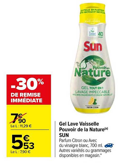 gel lave vaisselle pouvoir de la nature sun