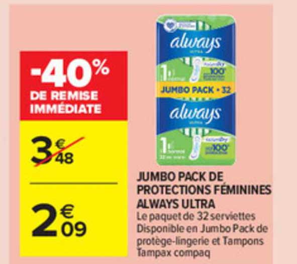 jumbo pack de protections féminines always ultra