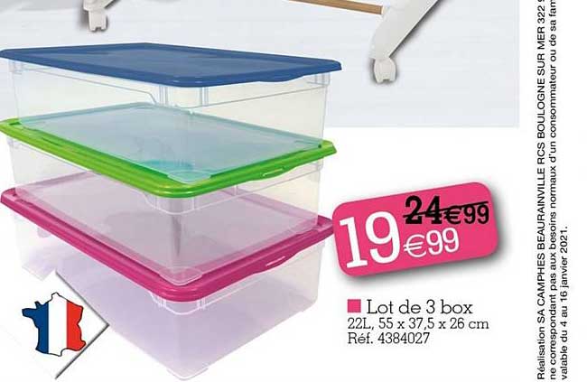 lot de 3 box 22l