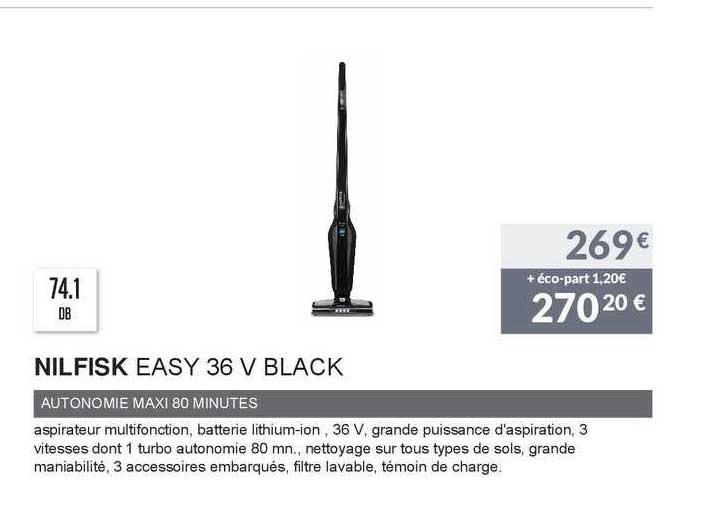 nilfisk easy 36 v black autonomie maxi 80 minutes