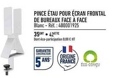 pince étau pour écran frontal de bureaux face à face