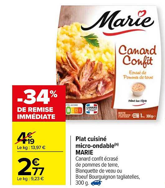 plat cuisiné micro-ondable marie