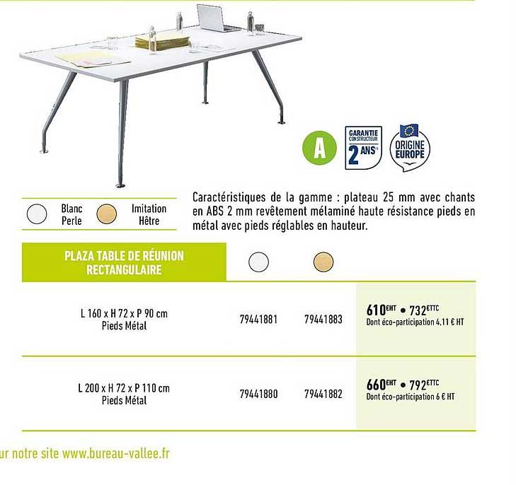 plaza table de réunion rectangulaire