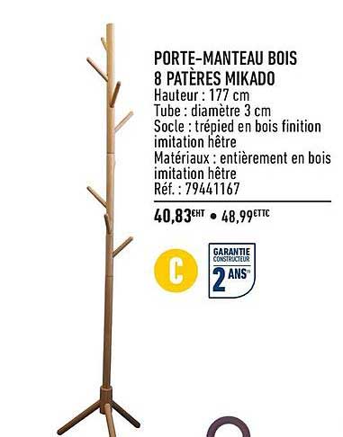 porte-manteau bois 8 patères mikado