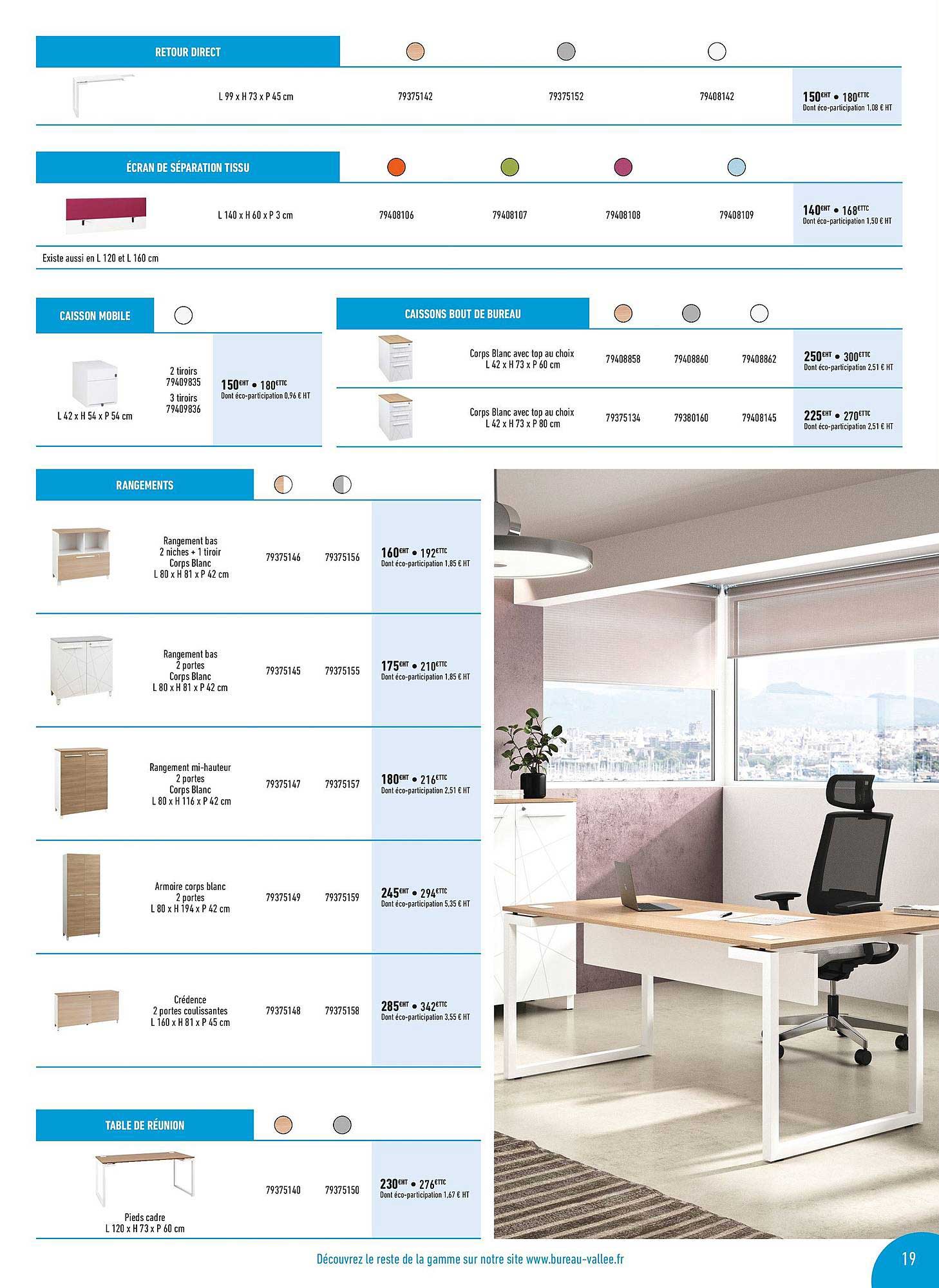 retour direct, écran de séparation, caisson mobile, caisson bout de bureau, rangement, table de réunion