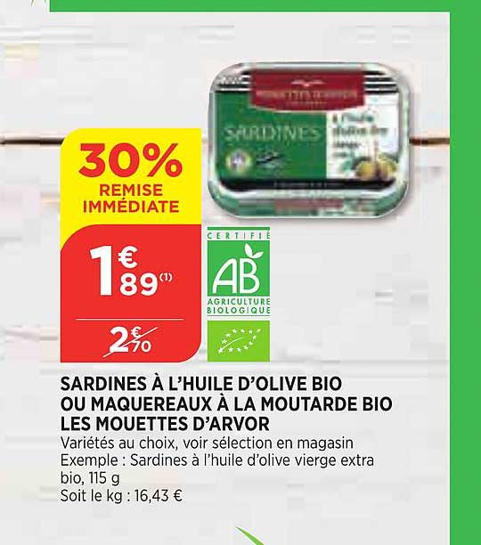 sardines à l'huile d'olive bio ou maquereaux à la moutarde bio les mouettes d'arvor