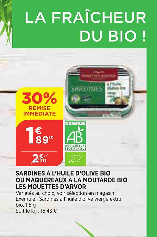 sardines à l'huile d'olive bio ou maquereaux à la moutarde bio les mouettes d'arvor