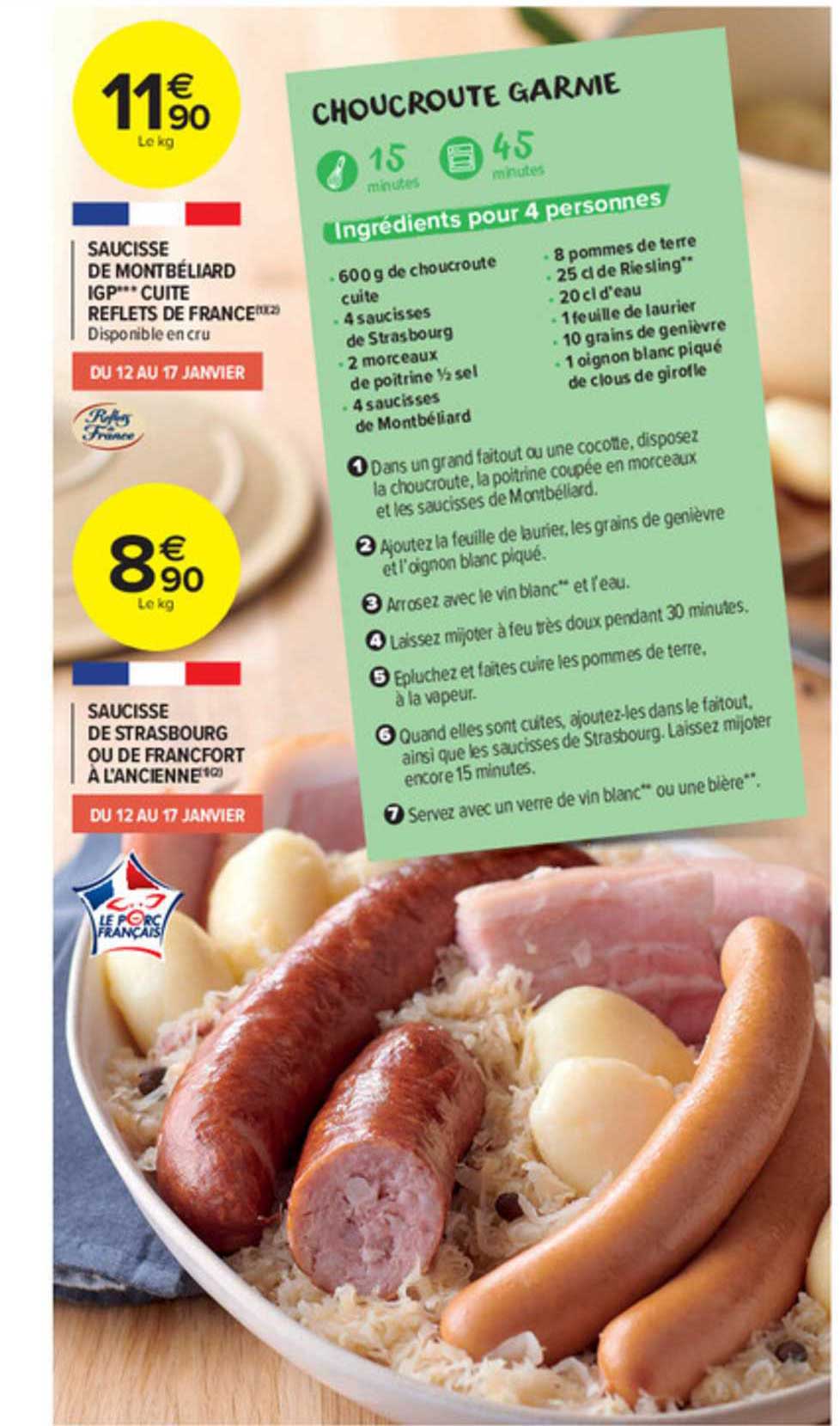 saucisse de strasbourg ou de francfort à l'ancienne, saucisse de montbéliard igp cuite reflets de france