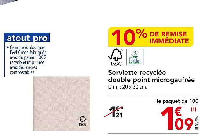 serviette recyclée double point microgaufrée