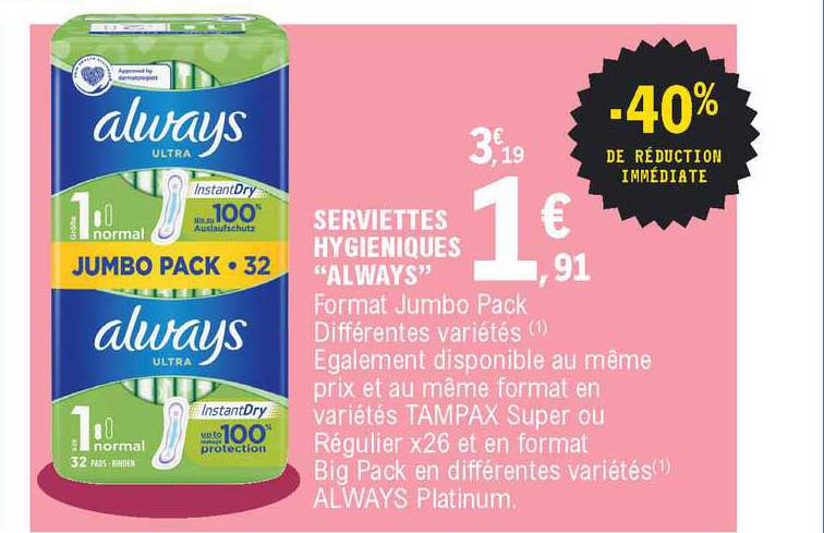 serviettes hygiéniques "always"