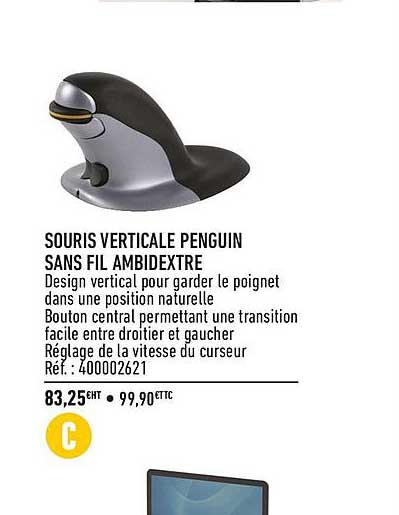 Souris Verticale Penguin Sans Fil Ambidextre