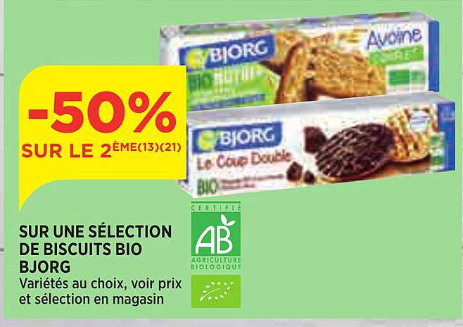 sur une sélection de biscuits bio bjorg