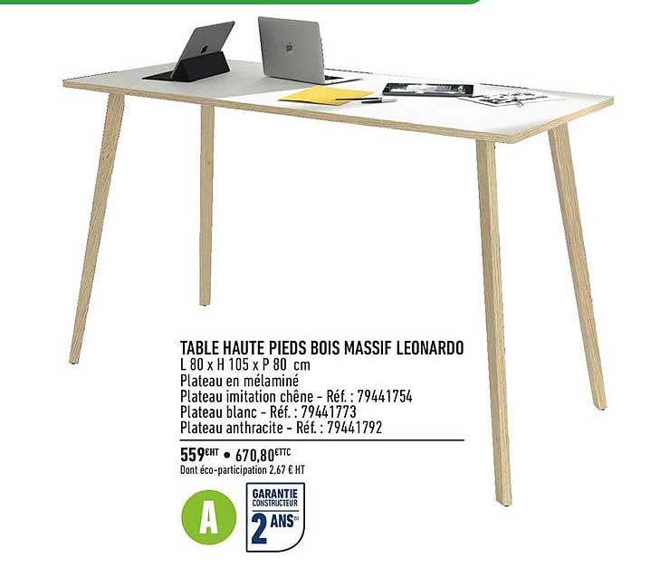 Table Haute Pieds Bois Massif Leonardo