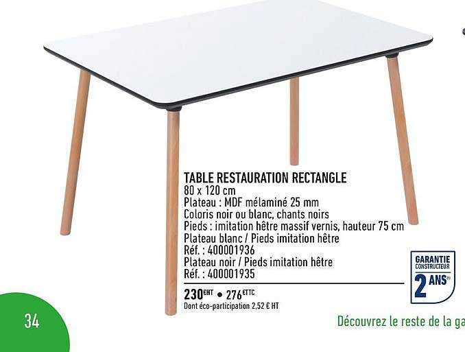 Table Restauration Rectangle