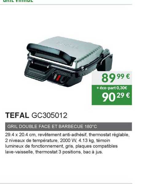 tefal gril double face et barbecue 180°c