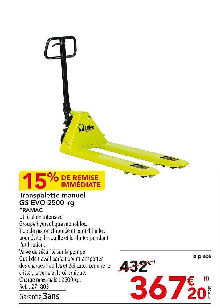transpalette manuel gs evo 2500 kg pramac